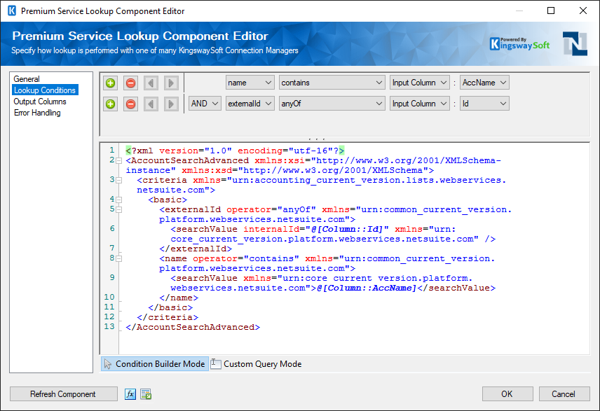 Netsuite - Lookup Conditions - Condition Builder mode
